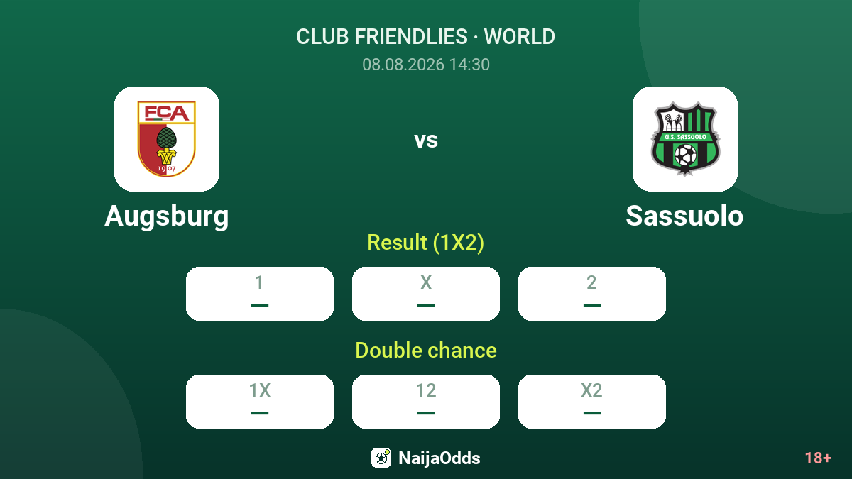 Augsburg vs Sassuolo — odds