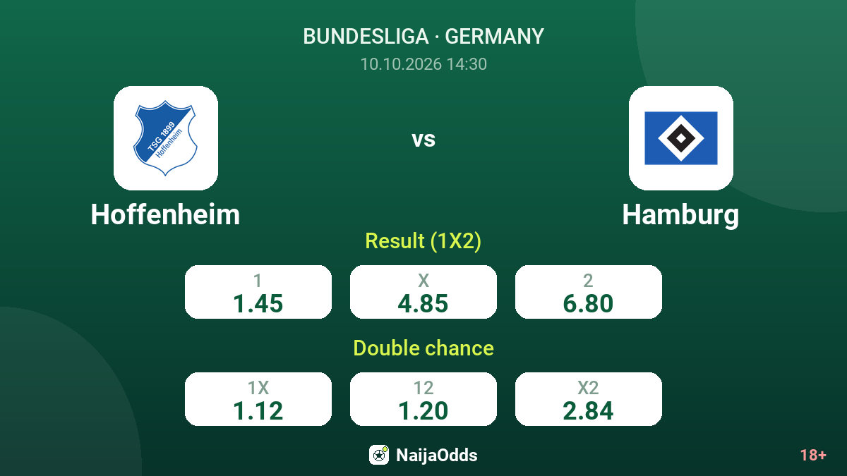 Hoffenheim vs Hamburg — odds