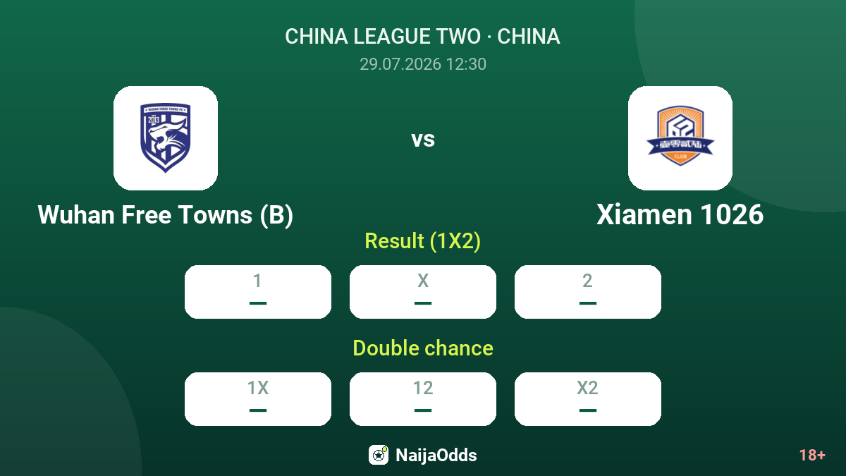 Wuhan Free Towns (B) vs Xiamen 1026 — odds