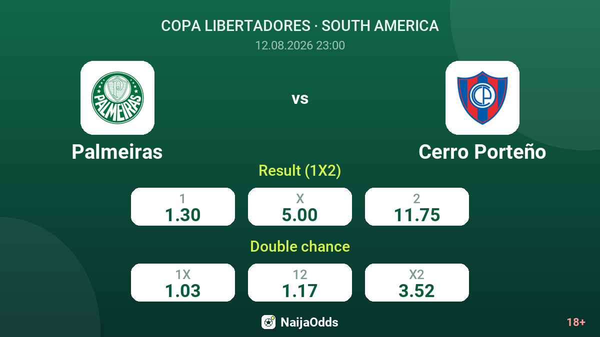 Palmeiras vs Cerro Porteño — odds