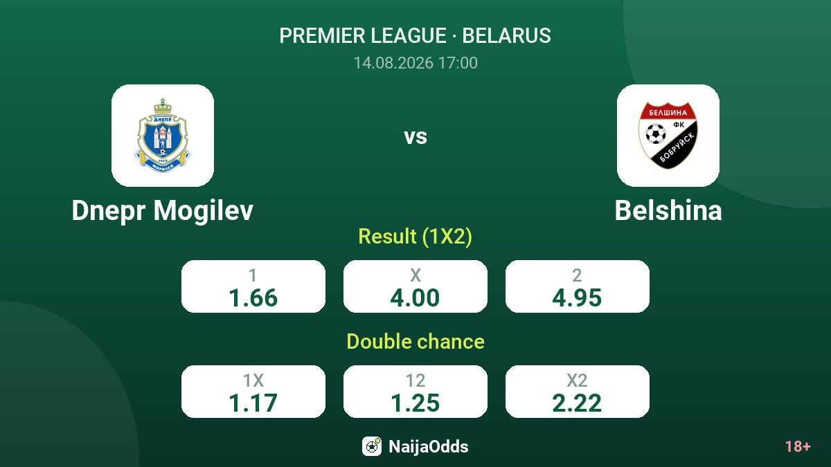 Dnepr Mogilev vs Belshina — odds