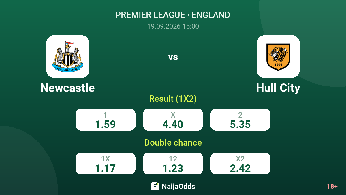 Newcastle vs Hull City — odds
