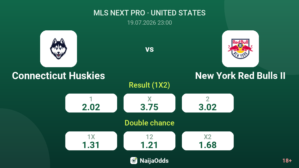 Connecticut Huskies vs New York Red Bulls II — odds