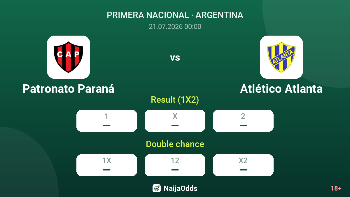 Patronato Paraná vs Atlético Atlanta — odds