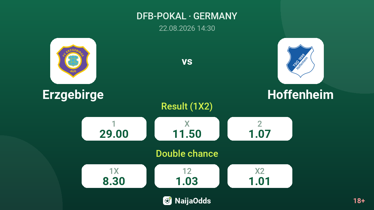 Erzgebirge vs Hoffenheim — odds