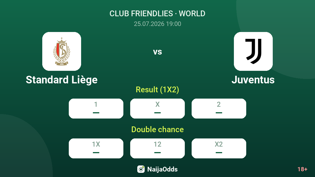 Standard Liège vs Juventus — odds