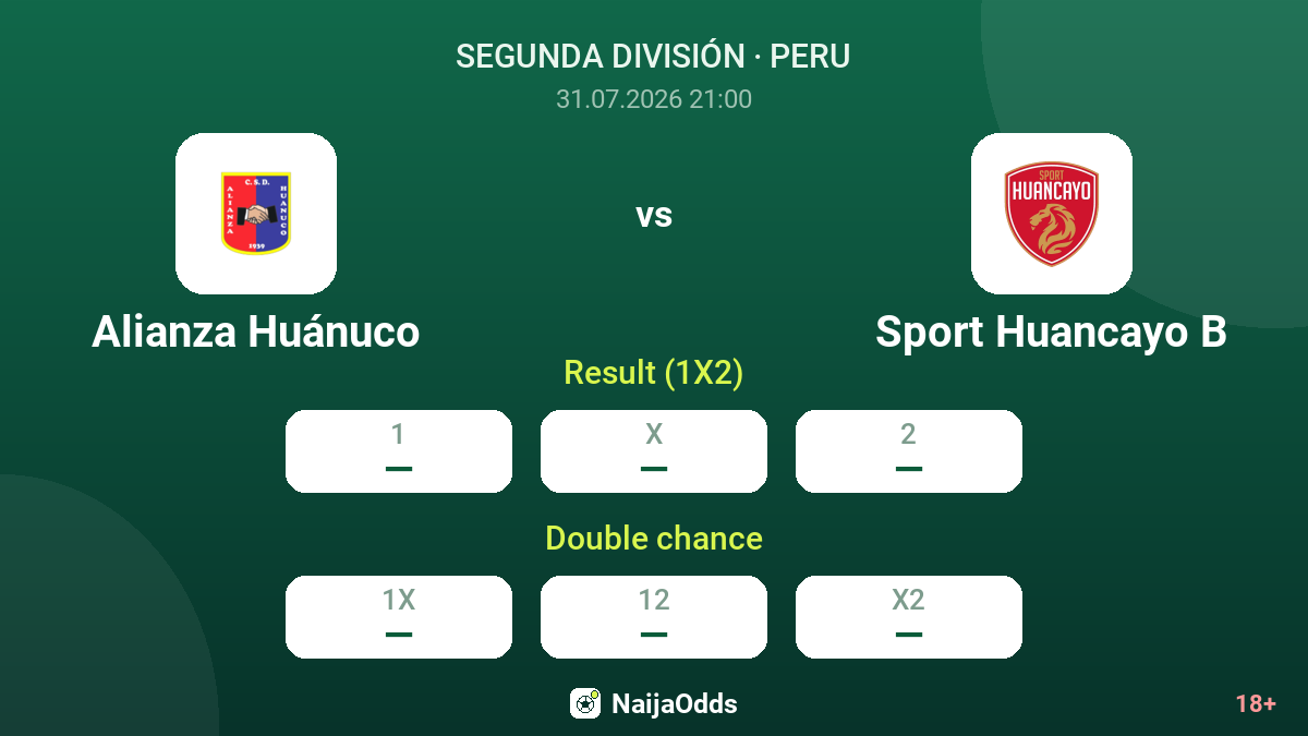 Alianza Huánuco vs Sport Huancayo B — odds